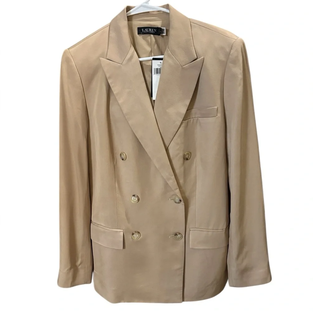 Lauren Ralph Lauren Double Peak Lapel Jacket in Tan Size 12. NWT